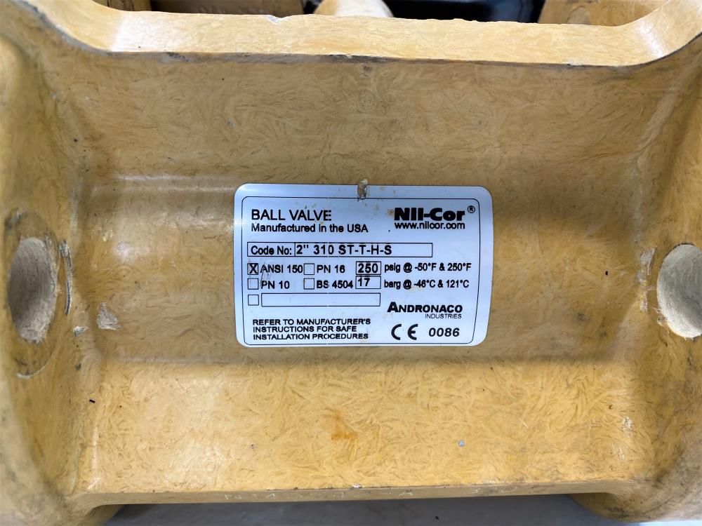 Nil-Cor 2" 150# Fiberglass Ball Valve, Code # 2" 310 ST-T-H-S, 250 PSIG